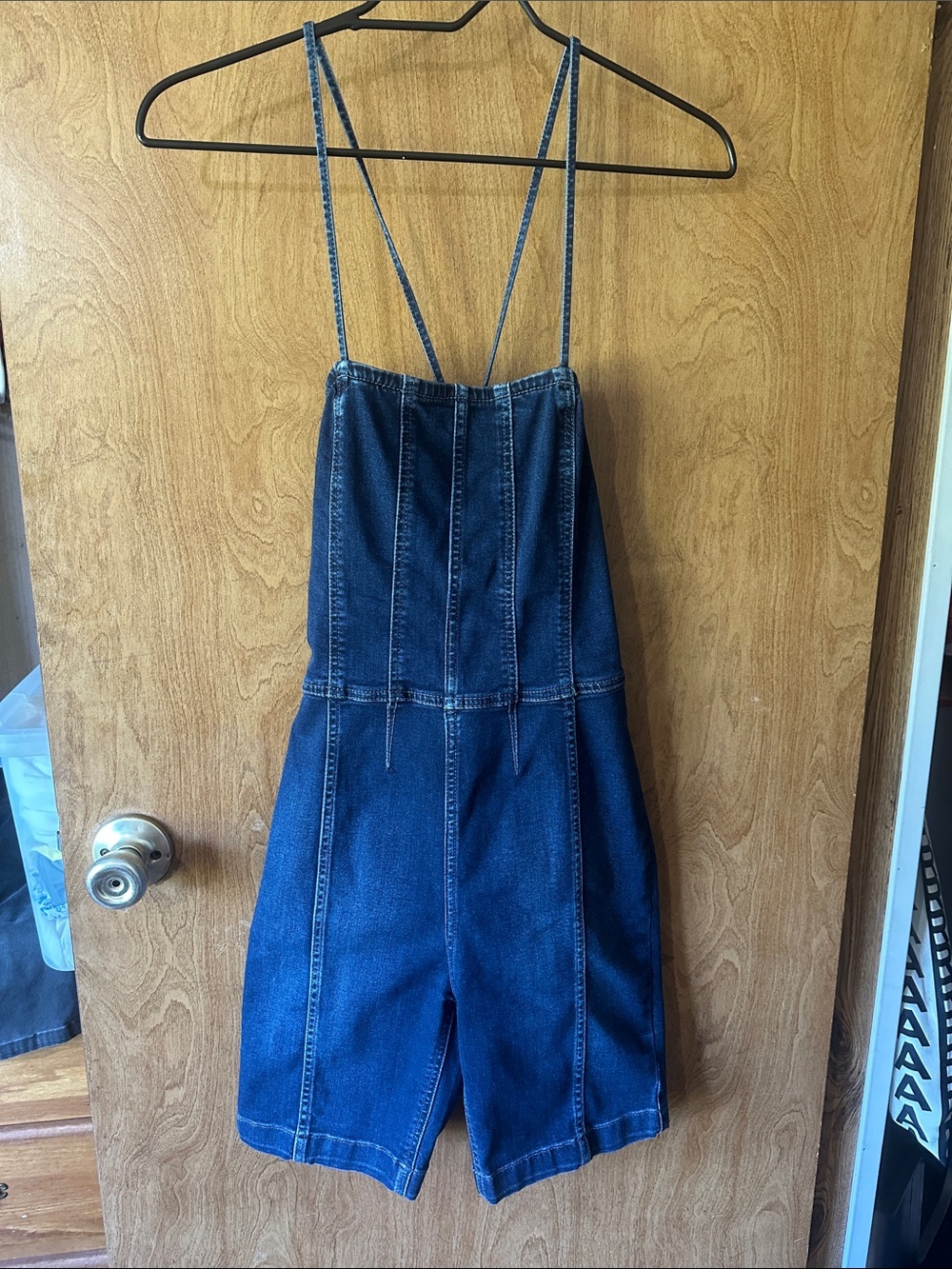 We The Free Dark Blue Denim Strappy Romper